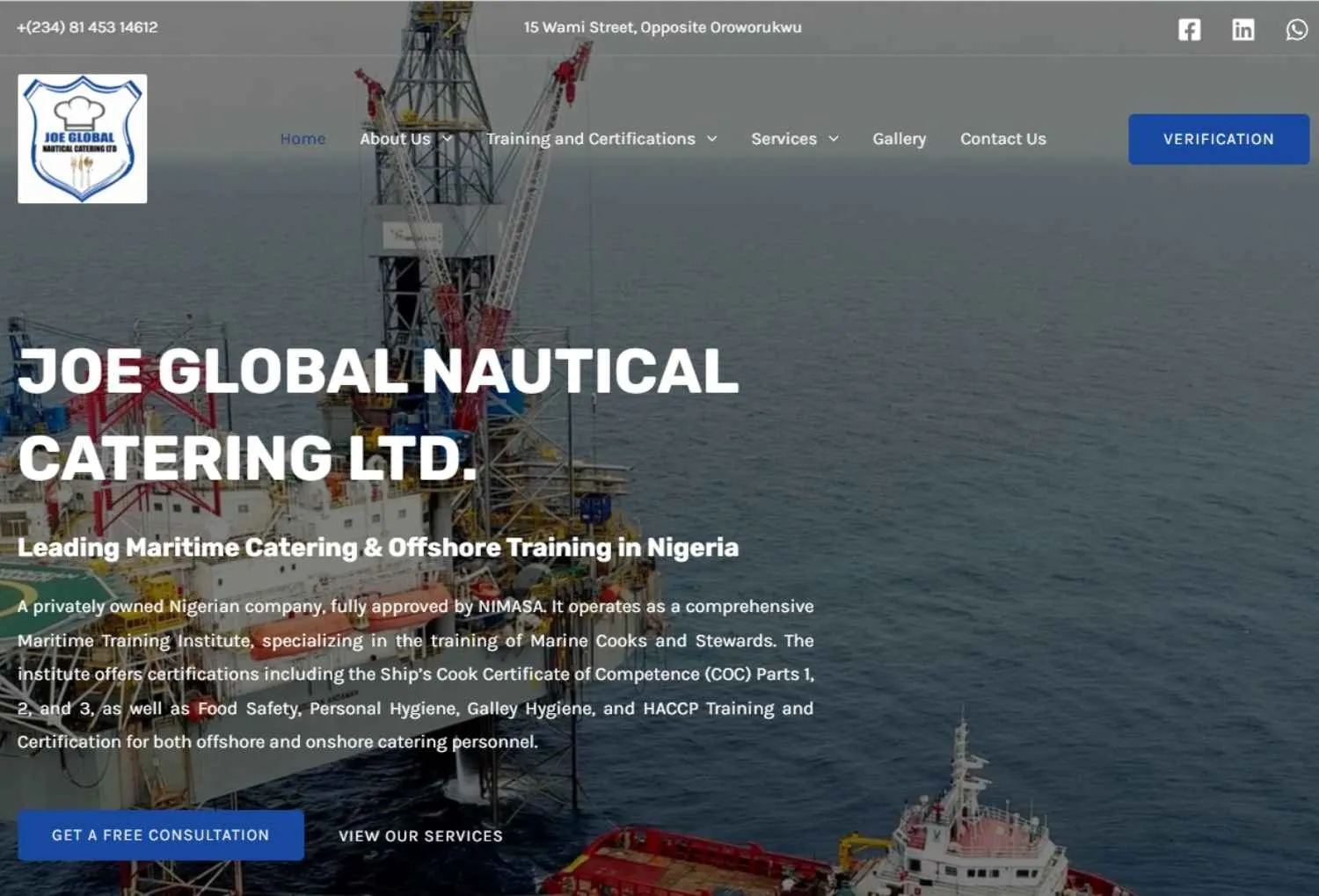 Joe Global nautical catering website design and development case study