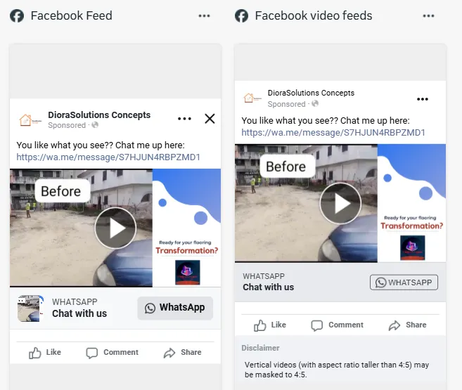Before and after Increte flooring ad creative used for lead generation